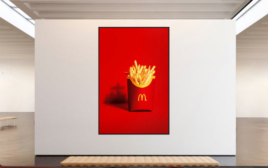 Junk Food print, 120 x 183.7 cm, displayed on a white gallery wall — colour satirical fast food photography by Tom Parsons