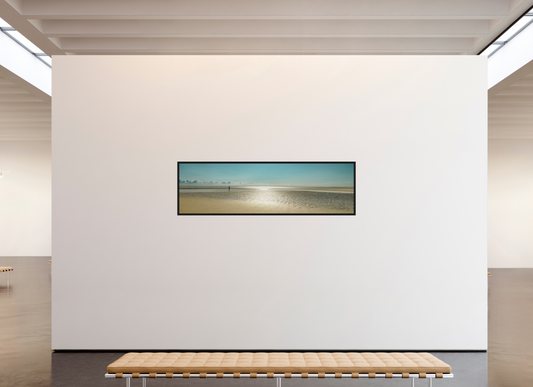 Camber Sands print, 209.5 x 60 cm panoramic, displayed on a white gallery wall — colour East Sussex coastal landscape photography by Tom Parsons