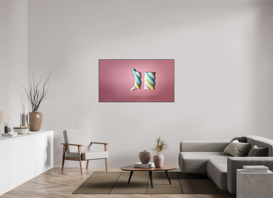 144 x 81 cm, 25mm Aluminium ArtBox Acrylic 2mm gloss glass Marshmallow Twists